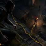 Coen overlooking enemies from a rooftop while preparing a vampire attack in The Blood of Dawnwalker