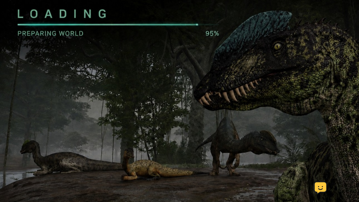 The Isle Evrima startup screen with a crash warning before gameplay.