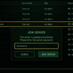 The Isle Evrima server browser showing a selected password-protected server and join prompt