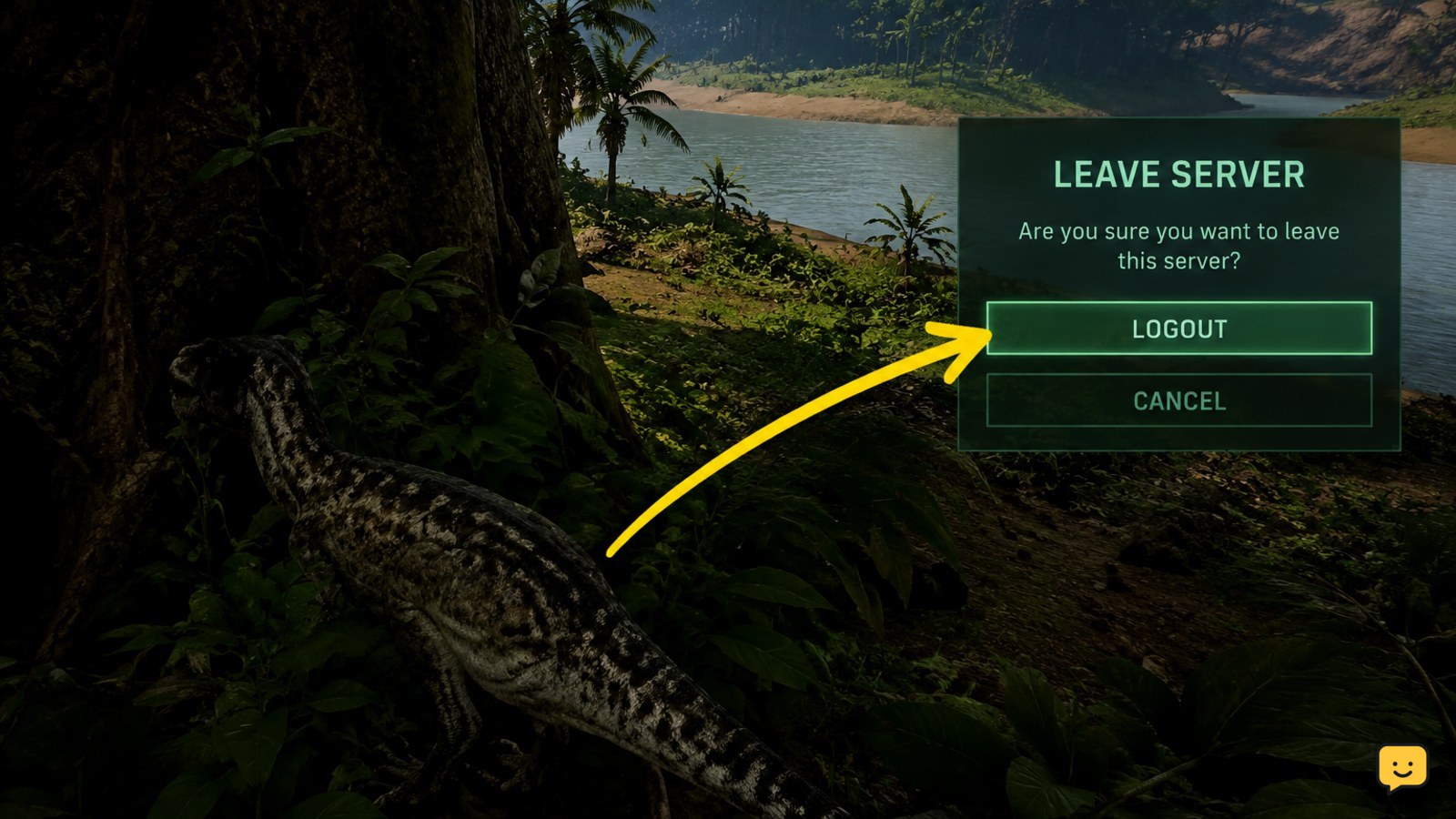 Safe logout position for an Evrima dinosaur before reconnecting to the same server
