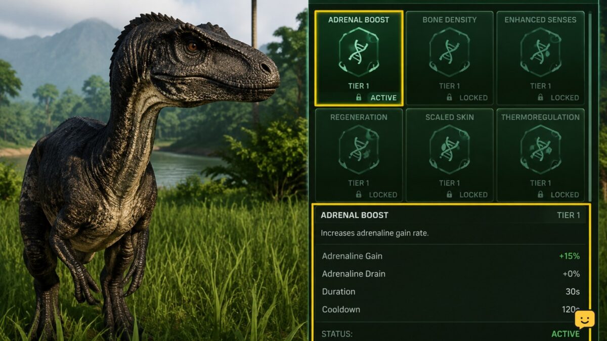The Isle Evrima dinosaur with the mutation selection interface open