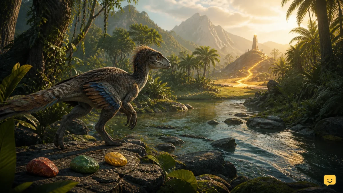 Young dinosaur following a safe route to complete Prime objectives in The Isle Evrima