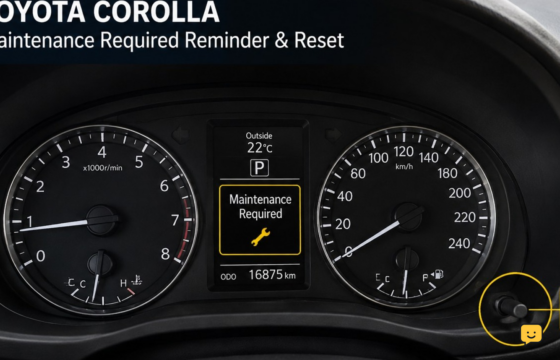 Toyota Corolla instrument cluster showing the maintenance required reminder and trip reset control