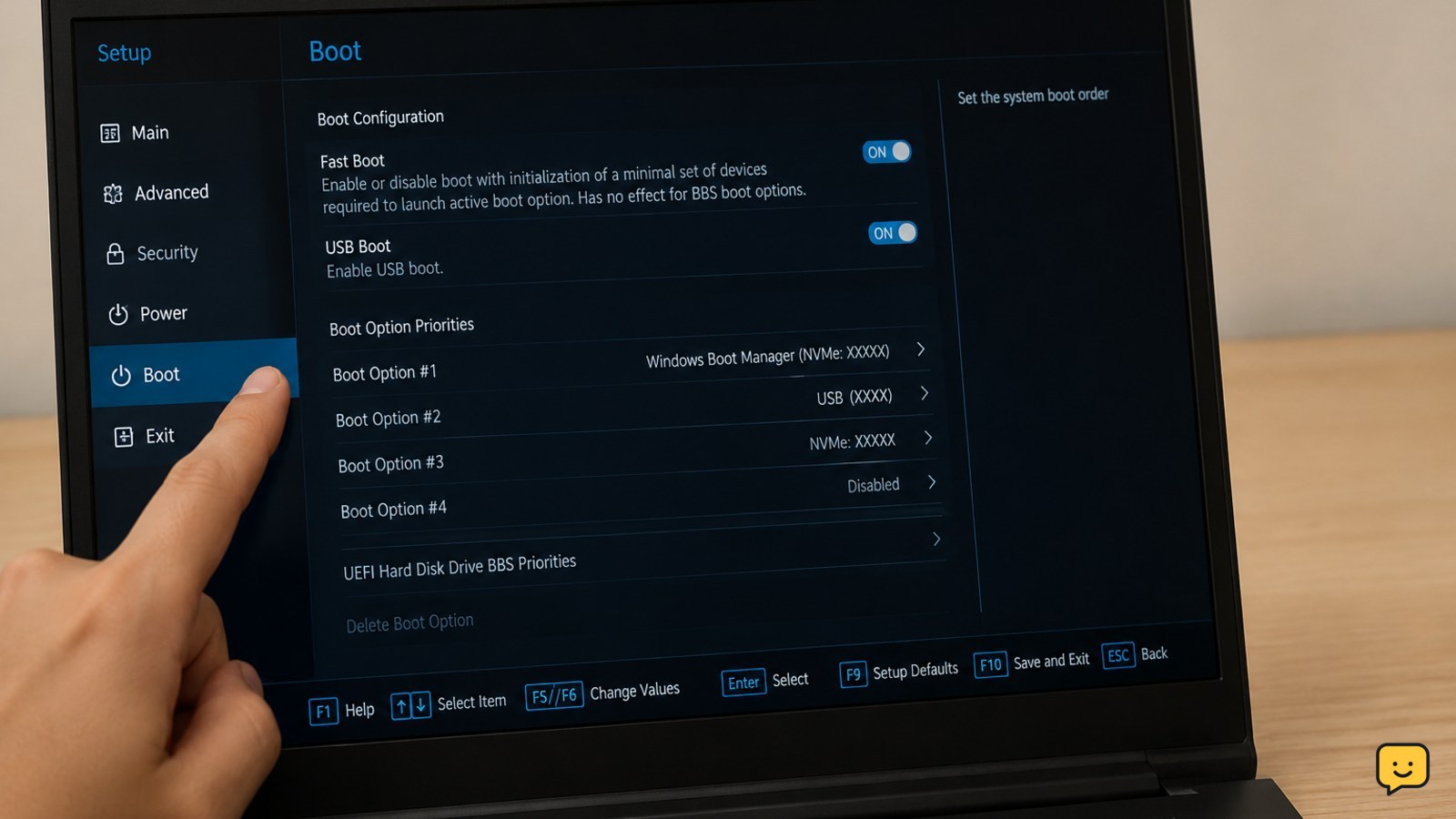 UEFI firmware settings screen with TPM and Secure Boot enabled