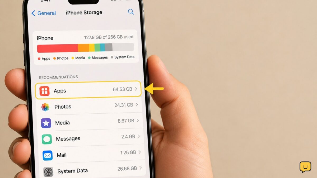 Android phone storage summary showing apps, photos, videos, and available space