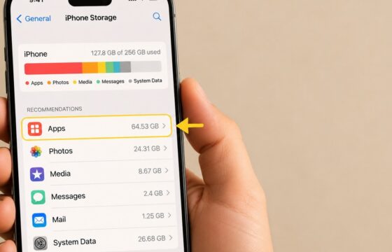 Android phone storage summary showing apps, photos, videos, and available space