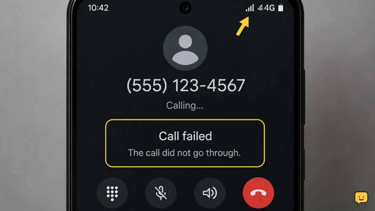Android phone showing a failed outgoing call with a visible cellular signal indicator