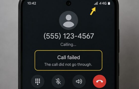 Android phone showing a failed outgoing call with a visible cellular signal indicator