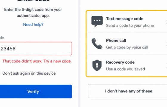 Two-factor authentication sign-in screen showing a rejected code and safe recovery options