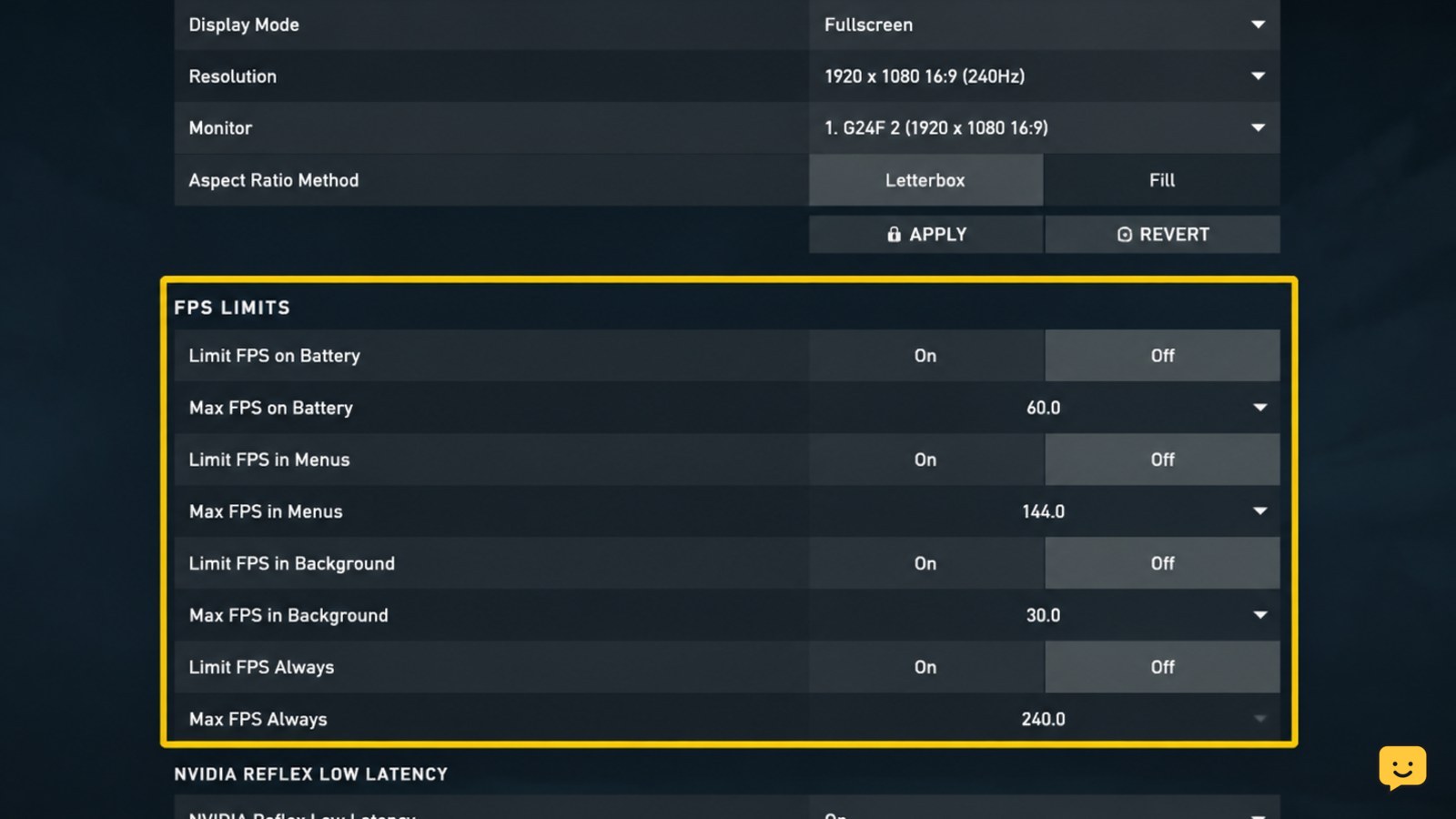 Valorant Video settings screen with FPS limit controls and VSync highlighted