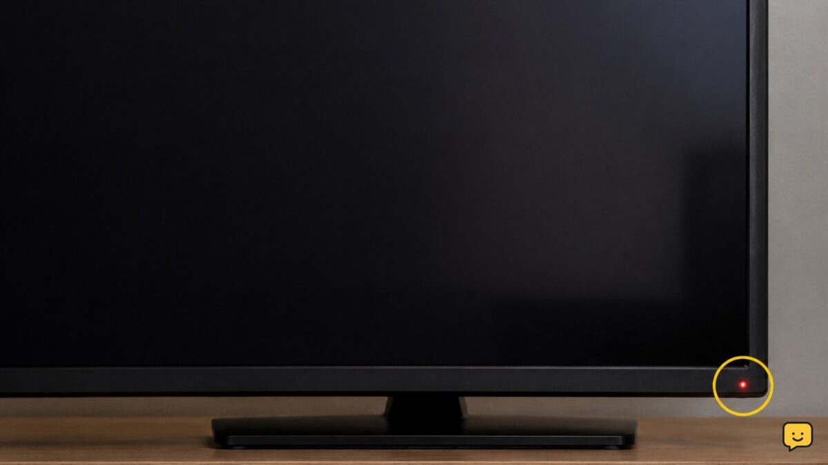Smart TV with a lit standby indicator and a black screen