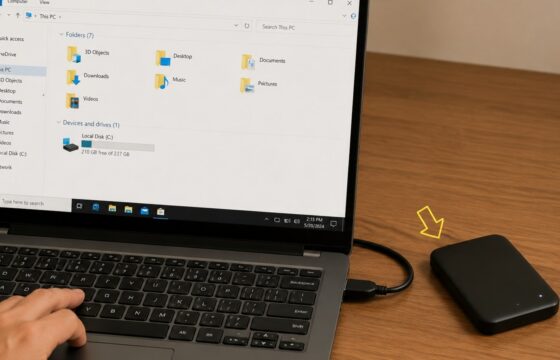 External hard drive connected to a Windows 11 laptop while This PC does not list the drive