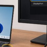 Windows 11 laptop connected to an external monitor with the monitor input selected correctly