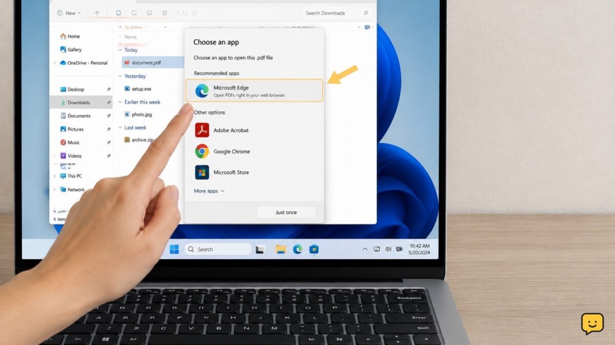 Windows 11 Choose an app dialog appearing for a downloaded file