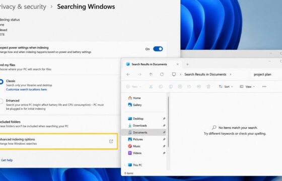 Windows 11 Search settings beside File Explorer showing a file that is present but missing from search results